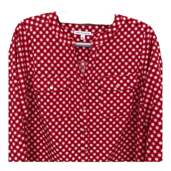 Notations Polka Dot Three Quarter Sleeve Button Down Blouse Size Large - Picture 2 of 8